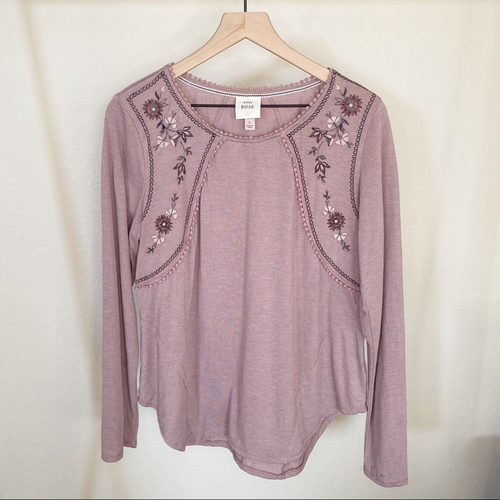 Knox Rose Floral Embroidered LS Shirt